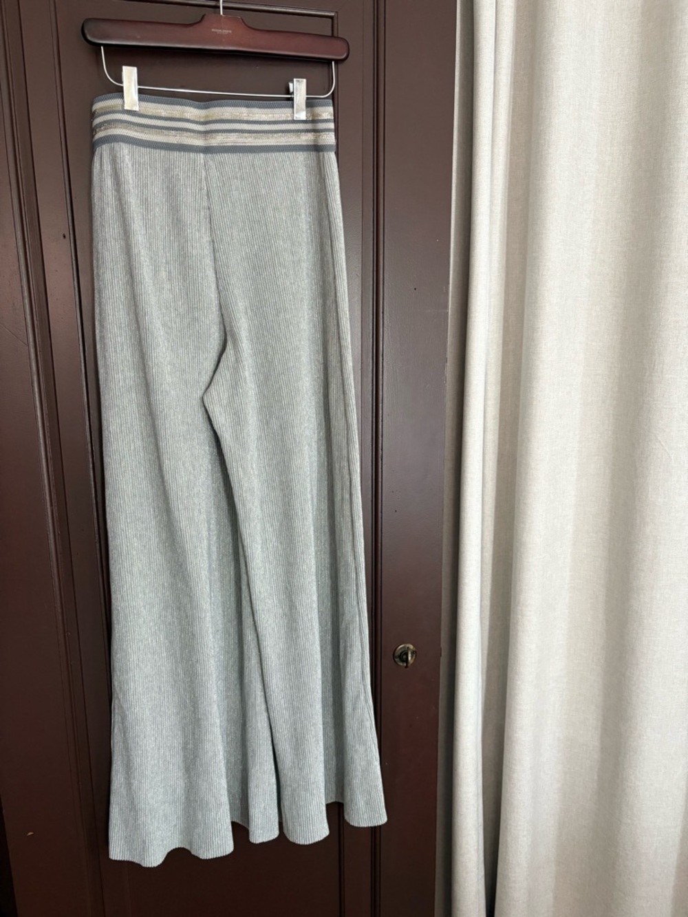 Anthropologie Ett:twa Metallic Crepuscule pull on silver pants wide leg size S